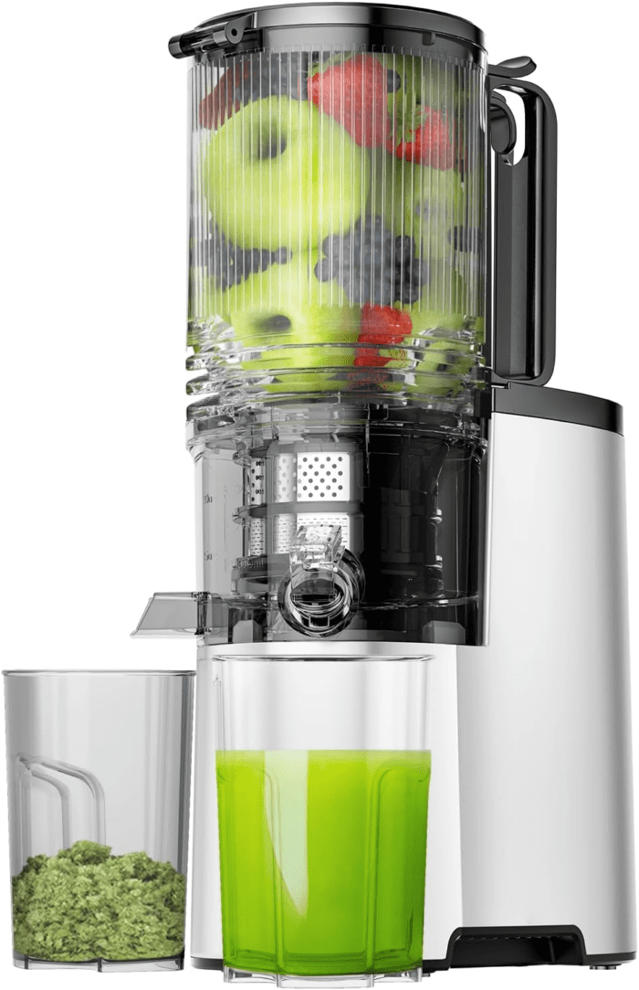 Cold Press Juicer, 400W Slow Juicer Machines with 5.4" Wide Feed Chute, Masticating Juicer with High Juice Yield for Whole Vegetables & Fruits, Easy Clean