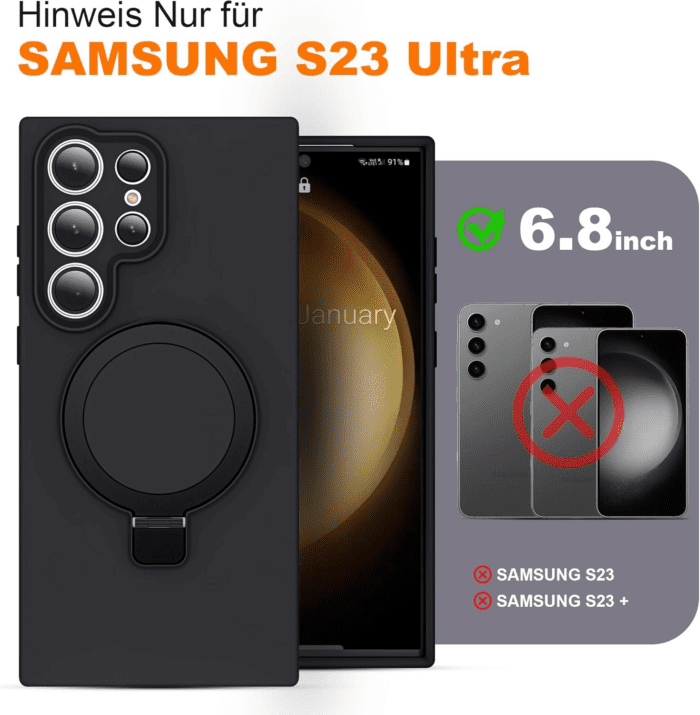 For Samsung Galaxy S23 Ultra Case with Magnetic Invisible Stand [Compatible with Magsafe] Military Drop Tested [Full Camera Protection] Silicone S23 Ultra Case for Women Men 6.8'', Black - Image 7