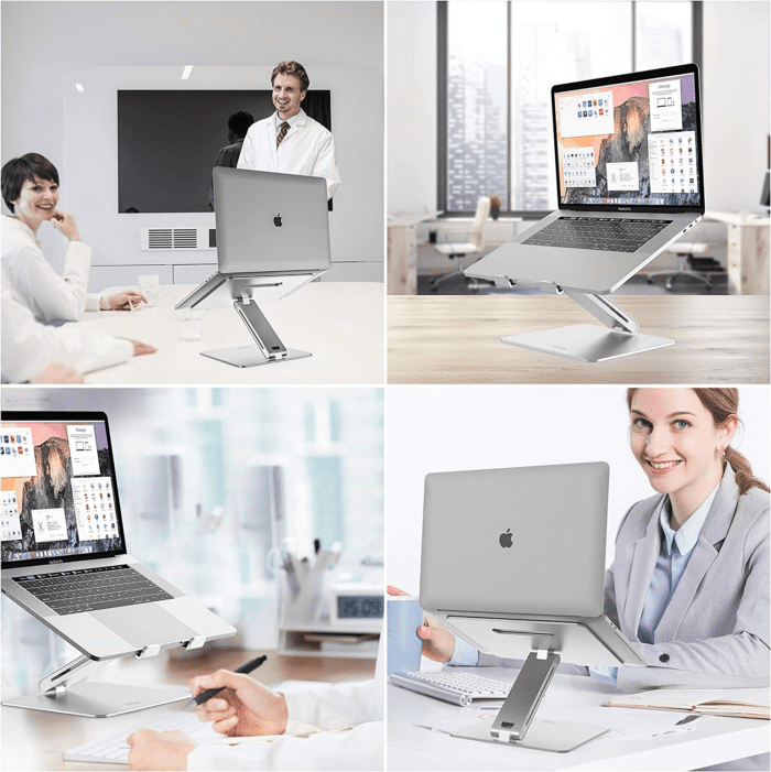 Adjustable Laptop Stand, Ergonomic Aluminum Laptop Holder, Portable Laptop Riser Notebook Computer Stand for Macbook Pro/Air Surface Dell Lenovo Laptops up to 15.6-Inch - Silver - Image 7