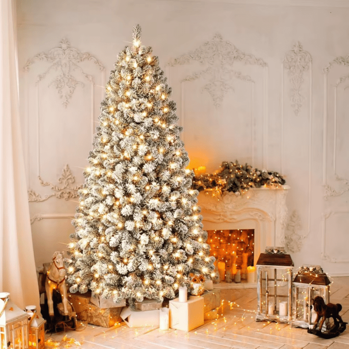 Christmas Tree, 6Ft Prelit Snow Flocked Artificial Holiday Christmas Tree, Full Snow Branch Tips, Christmas Decorations 2024 - Image 4