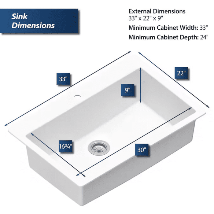 Drop-In 33-In X 22-In White Quartz Single Bowl 1-Hole Kitchen Sink - Image 7