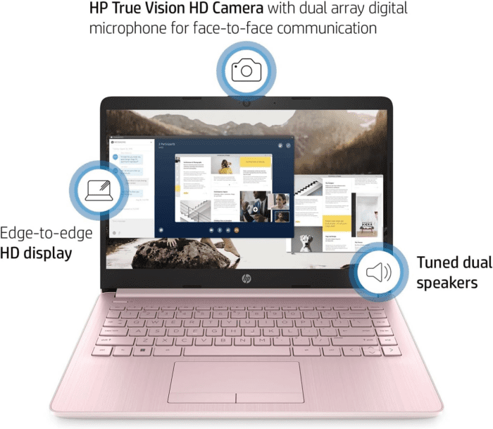 Portable Laptop (Include 1 Year Microsoft 365), 14’’ HD Display, 8GB RAM, 64GB Emmc, Intel Quad-Core N4120, Student and Business, Webcam, HDMI, Wi-Fi, RJ-45, Windows 11 Home, Pink - Image 2