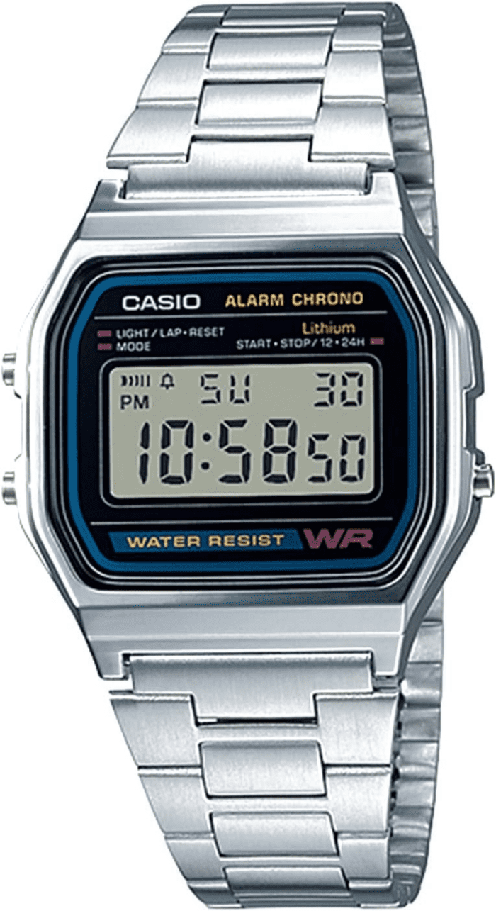 A158WA Series | Unisex Digital Watch | Vintage | WR | 100 SEC Stop Watch | Daily Alarm | Regular Time Keeping: Hour, Minute, Second, PM, Date, Day | Led Light | 7 Yr Battery