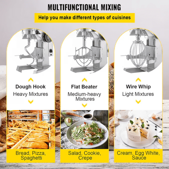 1100 W 3 Speed 30 Qt Food Mixer Dough Mixer Stainless Steel 30-Quart Commercial/Residential Bowl-Lift Stand Mixer - Image 6