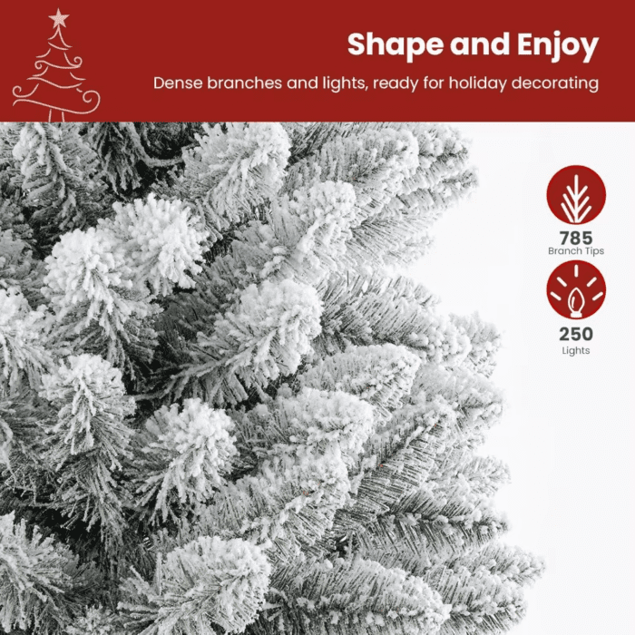 Christmas Tree, 6Ft Prelit Snow Flocked Artificial Holiday Christmas Tree, Full Snow Branch Tips, Christmas Decorations 2024 - Image 2