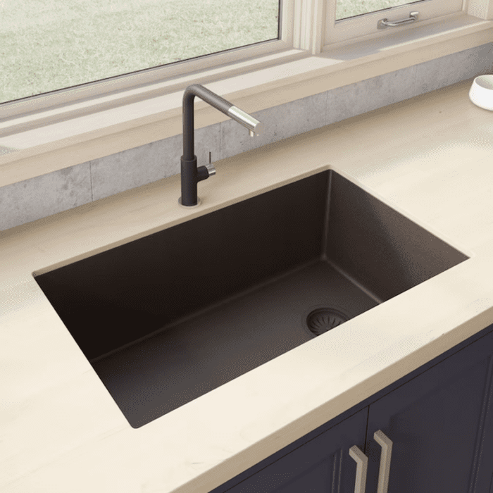 Epigranite Undermount 32-In X 19-In Midnight Black Granite Single Bowl Kitchen Sink - Image 18