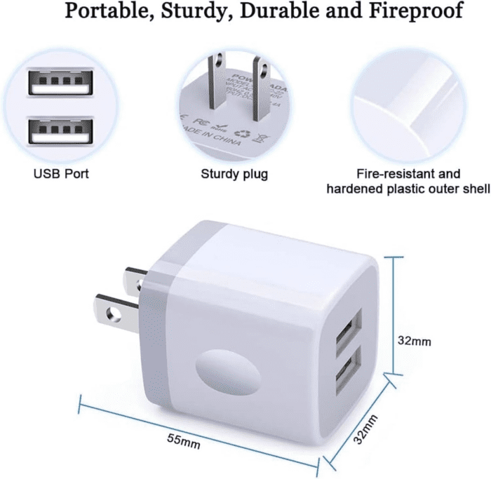 USB Wall Charger,  2Pack Dual Port 2.1Amp Fast Brick Base Adapter Charging Block Charger Cube Plug Charger Box for Iphone 16 Pro Max 15 14 13 12 11 Pro X 6 6S 7 8 Plus, Ipad, Samsung, Android - Image 3