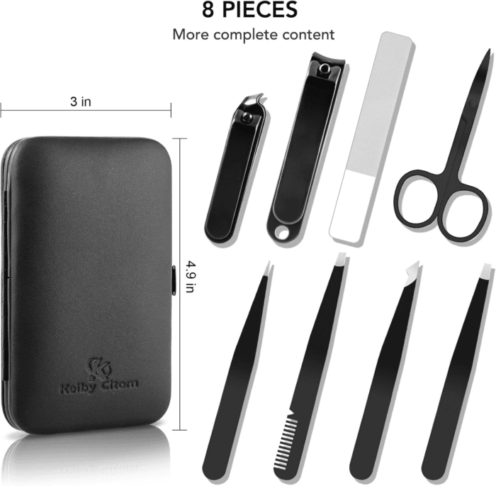 Tweezers Set for Facial Hair Women, 8Pcs Precision Eyebrow Tweezer Nail Clipper Set Eyebrow Pluckers Men for Ingrown Hair Removal(Black) - Image 5