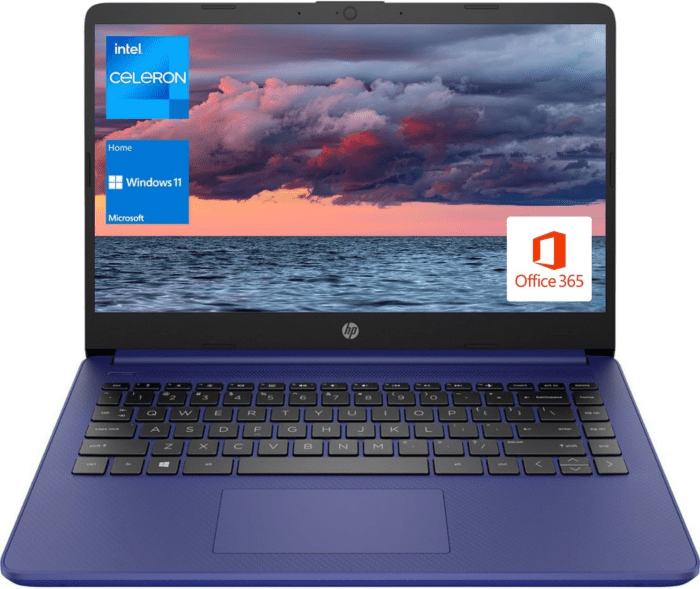 Portable Laptop, Student and Business, 14" HD Display, Intel Quad-Core N4120, 8GB DDR4 RAM, 64GB Emmc, 1 Year Office 365, Webcam, SD Card Reader, HDMI, Wi-Fi, Windows 11 Home, Blue, KKE Mousepad