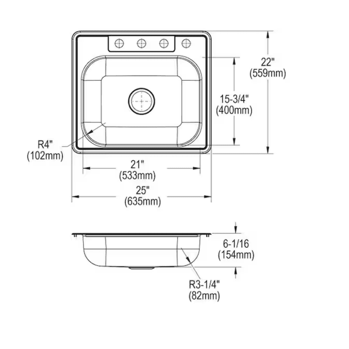 Dayton Drop-In 25-In X 22-In Stainless Steel Single Bowl 4-Hole Kitchen Sink - Image 13