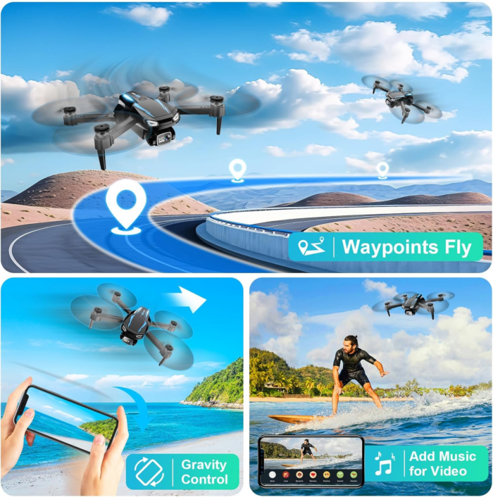 Drone with Camera, 1080P HD FPV Foldable Drone for Kids Adults Beginners, Brushless Motor RC Quadcopter with Stable Hover, Gestures Selfie, Waypoint Fly, 3D Flips, One Key Start, 2 Batteries - Image 4