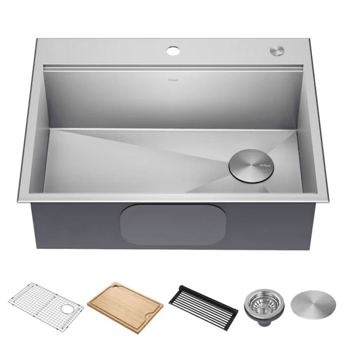 Kore Workstation Dual-Mount 33-In X 22-In Stainless Steel Single Bowl 2-Hole Workstation Kitchen Sink - Image 21