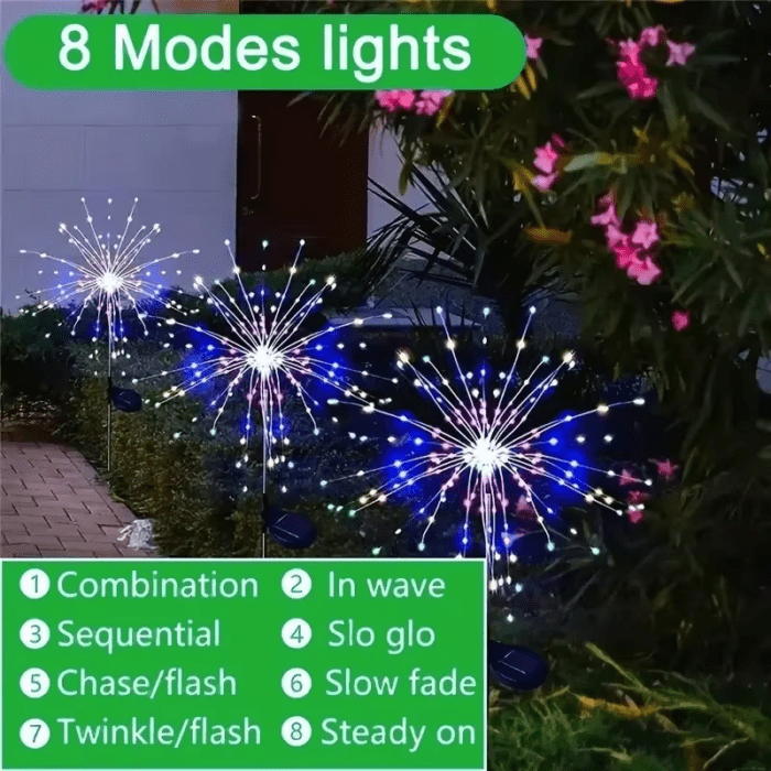 2Pack Solar Powered String Lamp Tree Waterproof Outdoor Fireworks 8 Modes DIY Lawn Patio Garden Christmas Light Decorations 2024 - Image 5