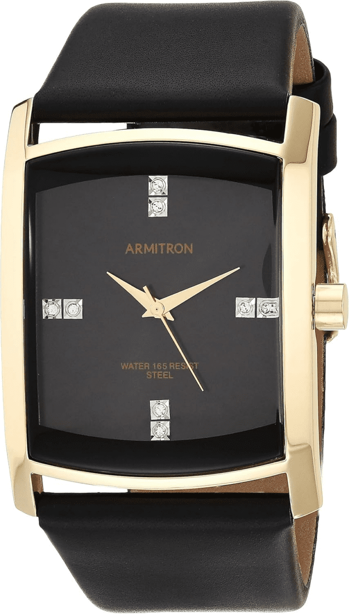 Men'S Genuine Crystal Accented Leather Strap Watch