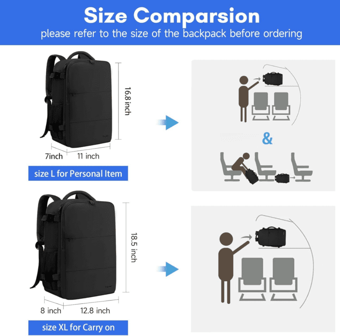 Travel Laptop Backpack for Men Women, Airplane Approved Travel Backpack Suitcase with Usb Charging Port, Lightweight College 35L Luggage Bag 15.6Inch Laptop Backpack Gifts for Business,Black - Image 7