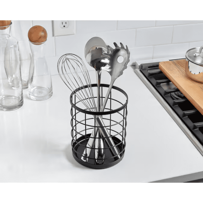 Matte Black Steel Freestanding Utensil Crock - Image 7