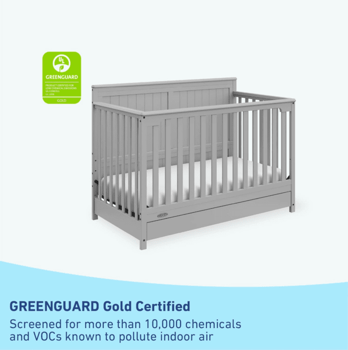 Hadley 5-In-1 Convertible Crib with Drawer (Pebble Gray) – GREENGUARD Gold Certified, Crib with Drawer Combo, Full-Size Nursery Storage Drawer, Converts to Toddler Bed, Daybed - Image 5