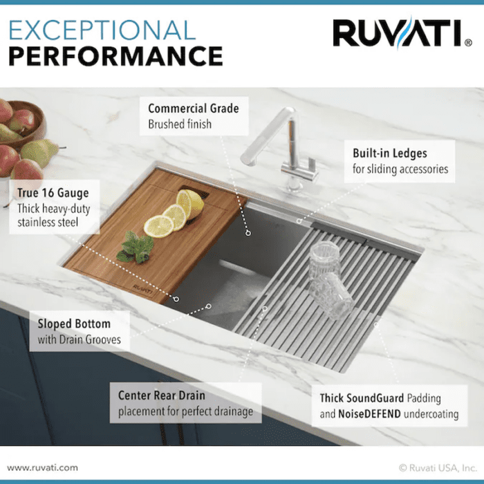 Roma Undermount 32-In X 19-In Brushed Stainless Steel Single Bowl Workstation Kitchen Sink - Image 10