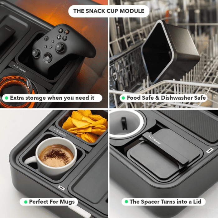 Original Tray - Drinks & Snacks Sofa Caddy with Armrest, Table with Phone Stand- TV Remote Control Storage and Organizer - for Living Rooms, RV, and Cars, Black/Gray - Image 6