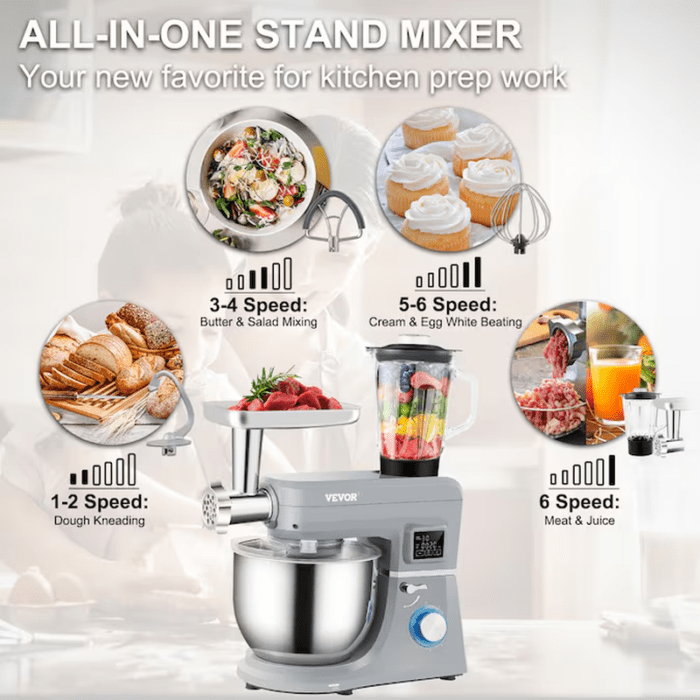 6 Speeds 660W 7.4Qt Stand Mixer Stainless Steel + Abs Plastic 7.4-Quart Commercial/Residential Bowl-Lift Stand Mixer - Image 5