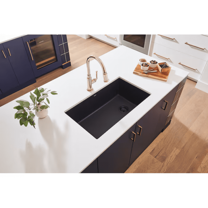 Epigranite Undermount 32-In X 19-In Midnight Black Granite Single Bowl Kitchen Sink - Image 9