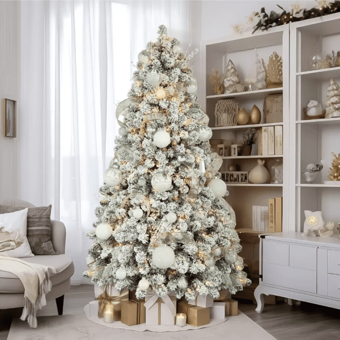 Christmas Tree, 6Ft Prelit Snow Flocked Artificial Holiday Christmas Tree, Full Snow Branch Tips, Christmas Decorations 2024 - Image 6