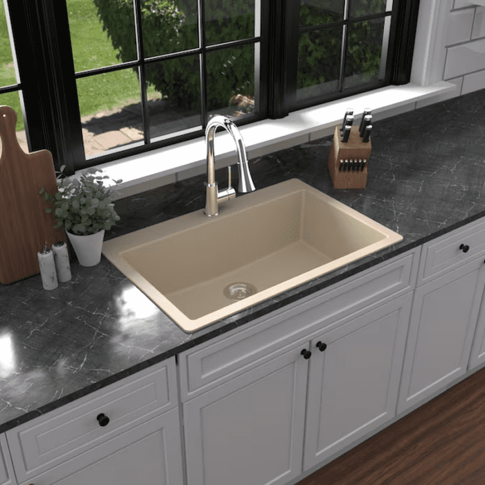 Drop-In 33-In X 22-In White Quartz Single Bowl 1-Hole Kitchen Sink - Image 14