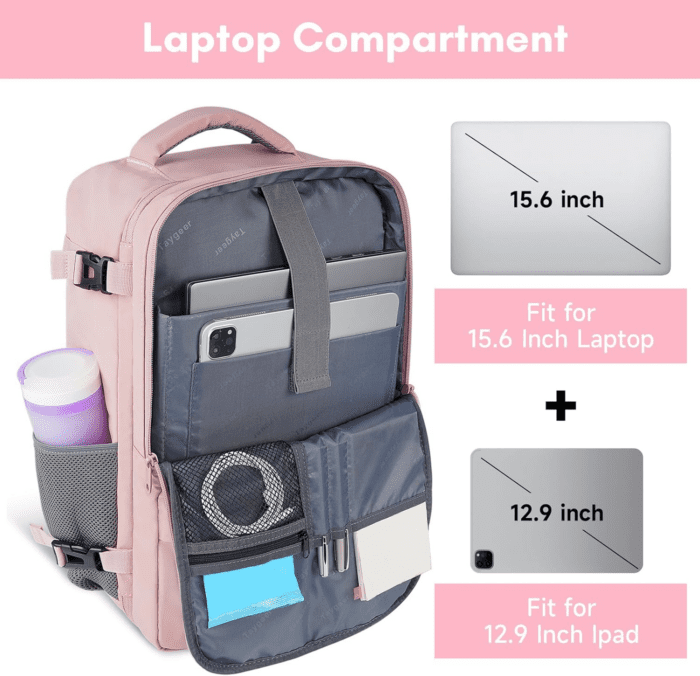 Travel Backpack for Women, Carry on Backpack with USB Charging Port & Shoe Pouch, TSA 15.6Inch Laptop Backpack Flight Approved, Nurse Bag Casual Daypack for Weekender Business Hiking, Pink - Image 5