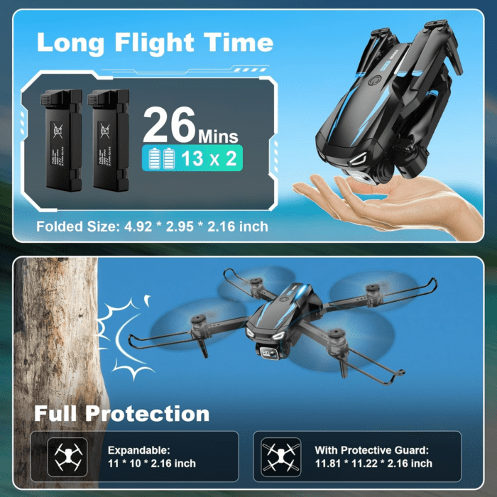 Drone with Camera, 1080P HD FPV Foldable Drone for Kids Adults Beginners, Brushless Motor RC Quadcopter with Stable Hover, Gestures Selfie, Waypoint Fly, 3D Flips, One Key Start, 2 Batteries - Image 6