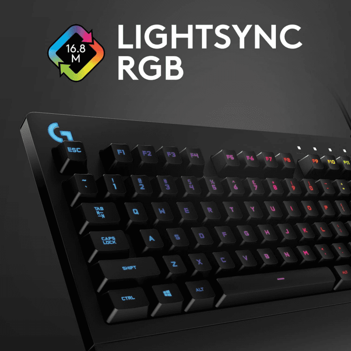 213 Prodigy Gaming Keyboard, LIGHTSYNC RGB Backlit Keys, Spill-Resistant, Customizable Keys, Dedicated Multi-Media Keys – Black - Image 4