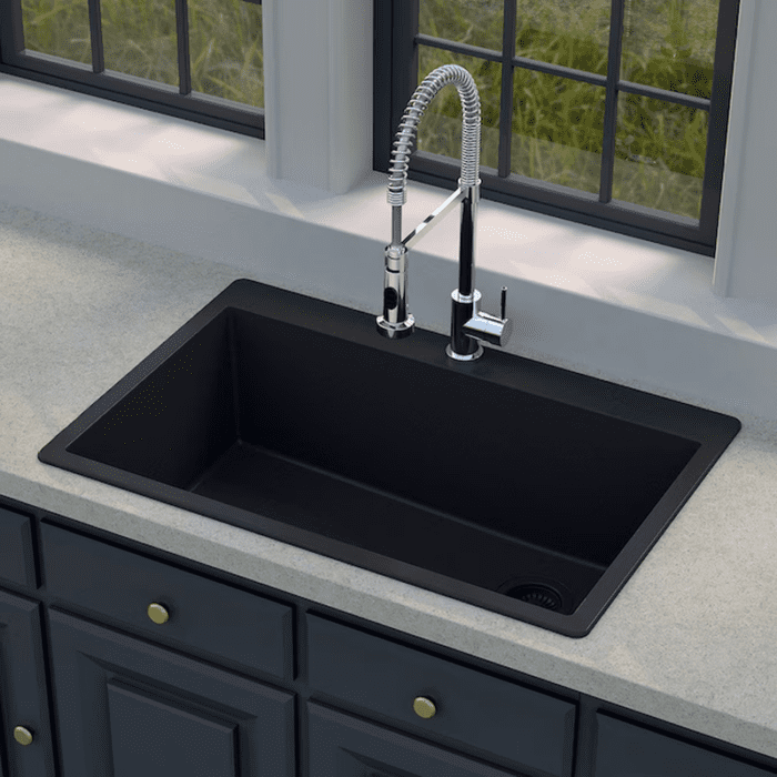 Deforest Collection Dual-Mount 33-In X 22-In Nero Granite Single Bowl 5-Hole Retrofit Kitchen Sink - Image 7