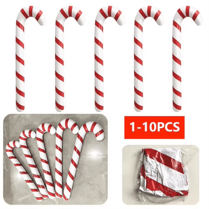 1-10PCS Inflatable Christmas Candy Canes Stick 90CM Giant Xmas Santa Canes Walking Stick Balloon 2024 New Year Party Decoration - Image 2