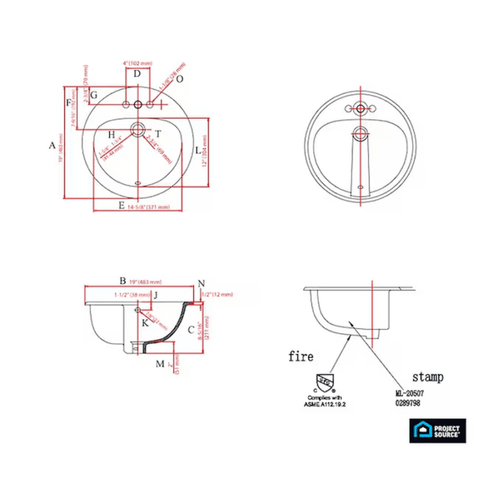 Vitreous China Drop-In round White Bathroom Sink (19-In X 19-In) - Image 4