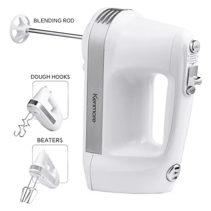 250 Watt Hand Mixer/Blender, Case with Accessories 5-Speed Hand Mixer with Storage (White) - Image 3