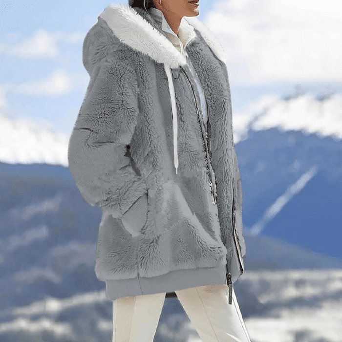 Winter Coats for Women Fuzzy Fleece Jacket Hooded Color Block Patchwork Cardigan Coat Outerwear with Pocket S-5XL - Image 5