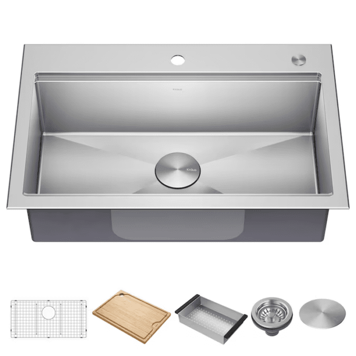 Kore Workstation Dual-Mount 33-In X 22-In Stainless Steel Single Bowl 2-Hole Workstation Kitchen Sink - Image 19