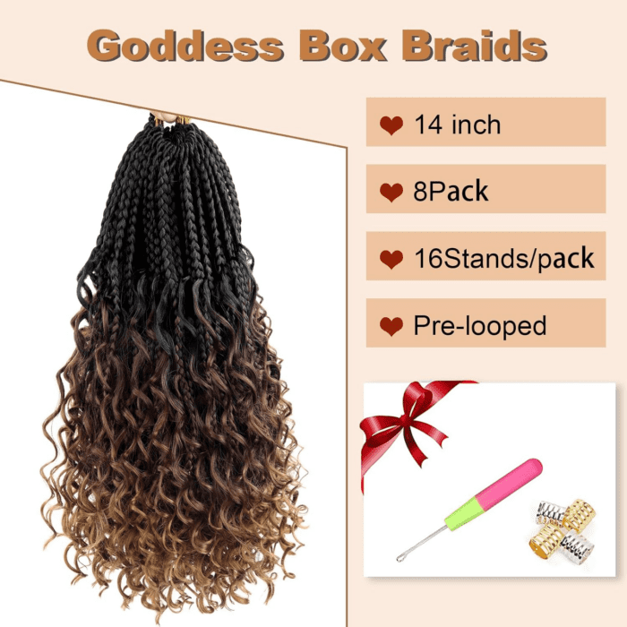 Goddess Box Braids Crochet Hair with Curly Ends 14 Inch Bohomian Box Braids Crochet Braids 8 Packs 3X Crochet Braids Synthetic Braiding Hair Extension for Black Women (14 Inch (Pack of 8), T1B 30 33)… - Image 2