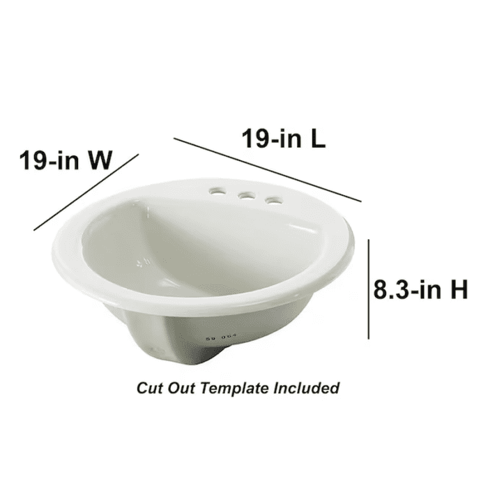 Vitreous China Drop-In round White Bathroom Sink (19-In X 19-In) - Image 2