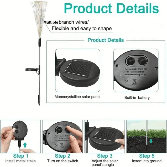 2Pack Solar Powered String Lamp Tree Waterproof Outdoor Fireworks 8 Modes DIY Lawn Patio Garden Christmas Light Decorations 2024 - Image 7