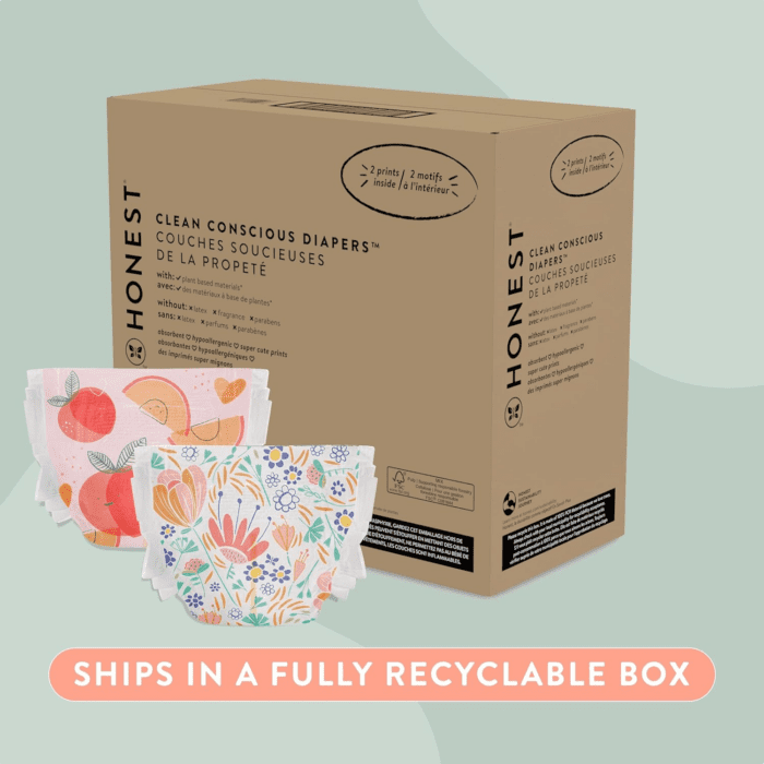 Clean Conscious Diapers | Plant-Based, Sustainable | Just Peachy + Flower Power | Super Club Box, Size 4 (22-37 Lbs), 104 Count - Image 2