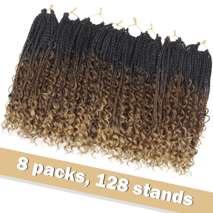 Goddess Box Braids Crochet Hair with Curly Ends 14 Inch Bohomian Box Braids Crochet Braids 8 Packs 3X Crochet Braids Synthetic Braiding Hair Extension for Black Women (14 Inch (Pack of 8), M1B 30 27) - Image 2