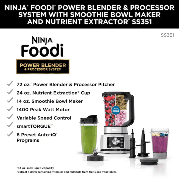 Foodi 72-Oz 6-Speed Blender and Food Processor Combo (Silver) - Image 3