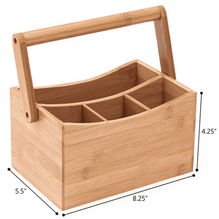 Tan Wood 4-Compartment Freestanding Utensil Crock - Image 7