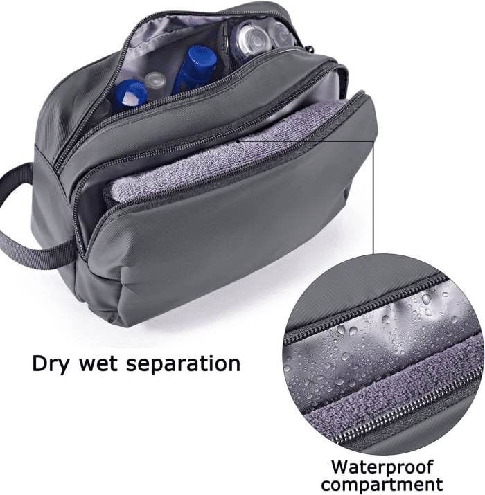 Toiletry Bag for Men, Travel Toiletry Organizer Dopp Kit Water-Resistant Shaving Bag for Toiletries Accessories, Door Room Essentials,Grey-Basic - Image 3