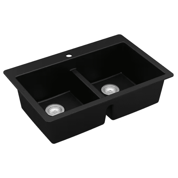 Drop-In 33-In X 22-In Black Quartz Double Equal Bowl 1-Hole Kitchen Sink - Image 5