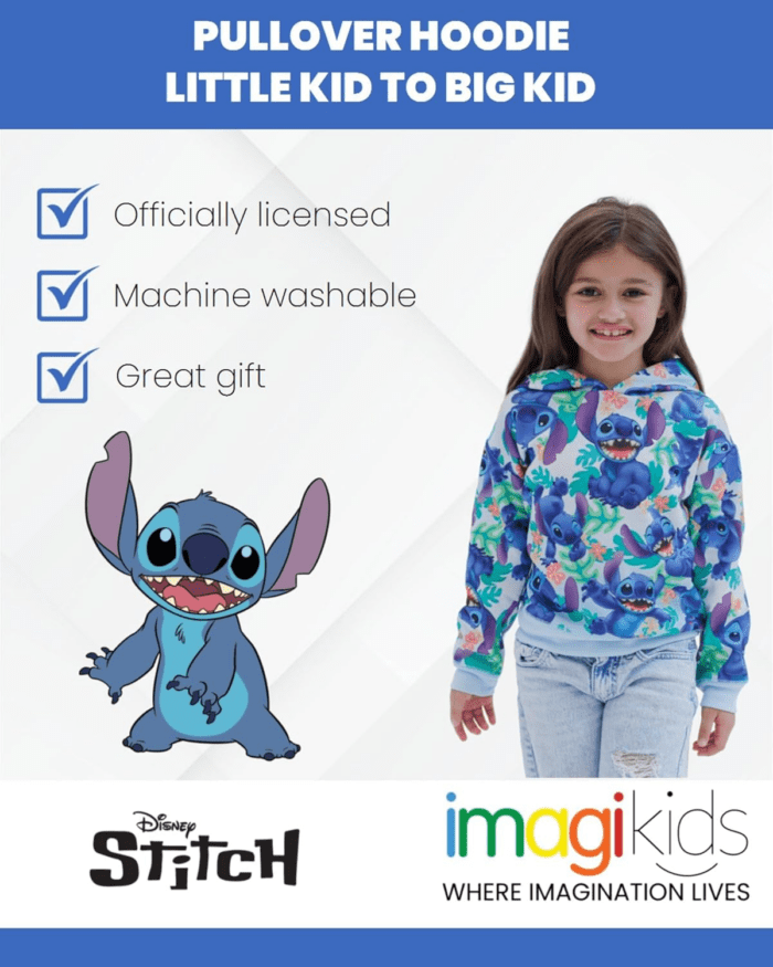 Lilo & Stitch Girls French Terry Crossover Hoodie Toddler to Big Kid - Image 3