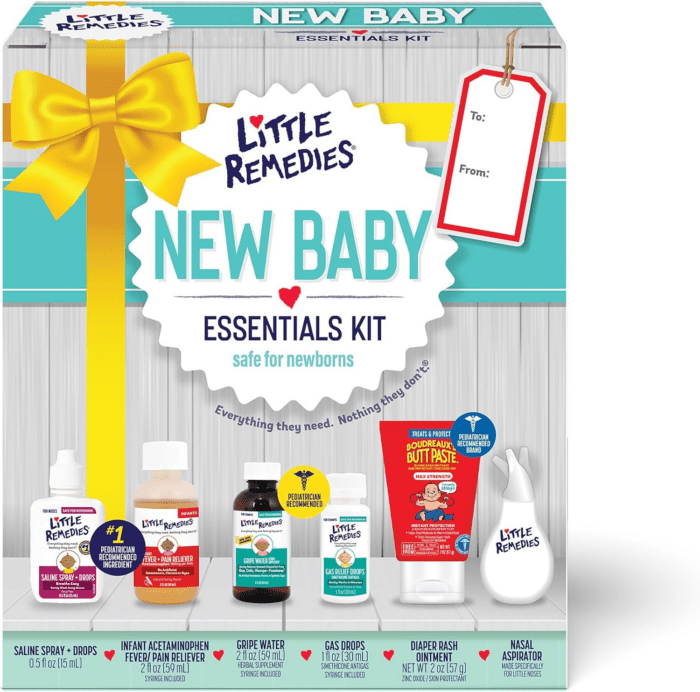 , New Baby Essentials Kit, 6 Newborn Essentials, Saline Nasal Spray, Gas Relief Drops, Gripe Water, Fever Reliever, & Diaper Ointment