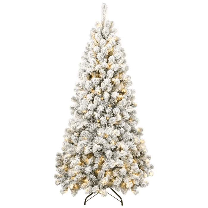 6Ft Pre-Lit Flocked Christmas Tree, Artificial Christmas Tree with Lights, Snow Frosted Trees Christmas Decor 2024 - Image 6