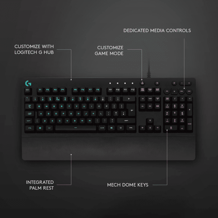 213 Prodigy Gaming Keyboard, LIGHTSYNC RGB Backlit Keys, Spill-Resistant, Customizable Keys, Dedicated Multi-Media Keys – Black - Image 6