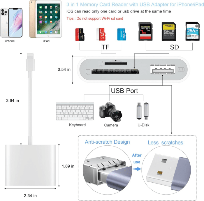 SD Card Reader for Iphone, Memory Card Reader with USB Camera Adapter Plug and Play Trail Game Camera SD Card Viewer Supports SD and TF Card Micro SD Card Adapter for Ipad No App Required - Image 2